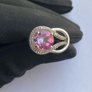 10k White Gold Pink Topaz Infinity Ring with Diamonds Sz 7.5